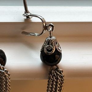 Vintage, black with silver decoration, earrings , from estate